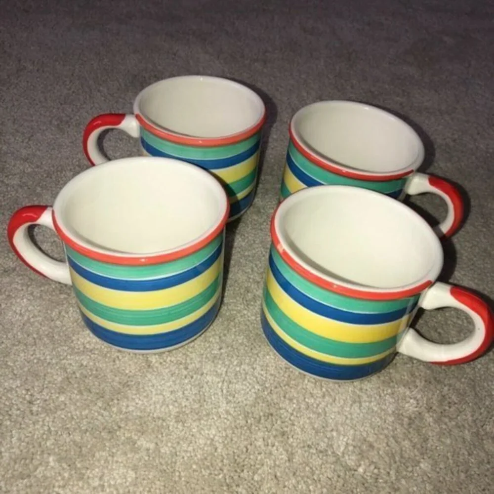 PIER 1 Imports Hand Painted Striped Coffee Tea Cup Mug Made in Italy Set‎ (4)